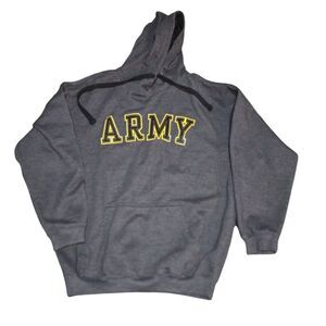 Gray Hoodie with Yellow 'ARMY' Print LARGE